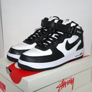 2022 Stussy x Nike Air Force 1 Mid Light Bone Black DJ7840-002 US 11.5 DS